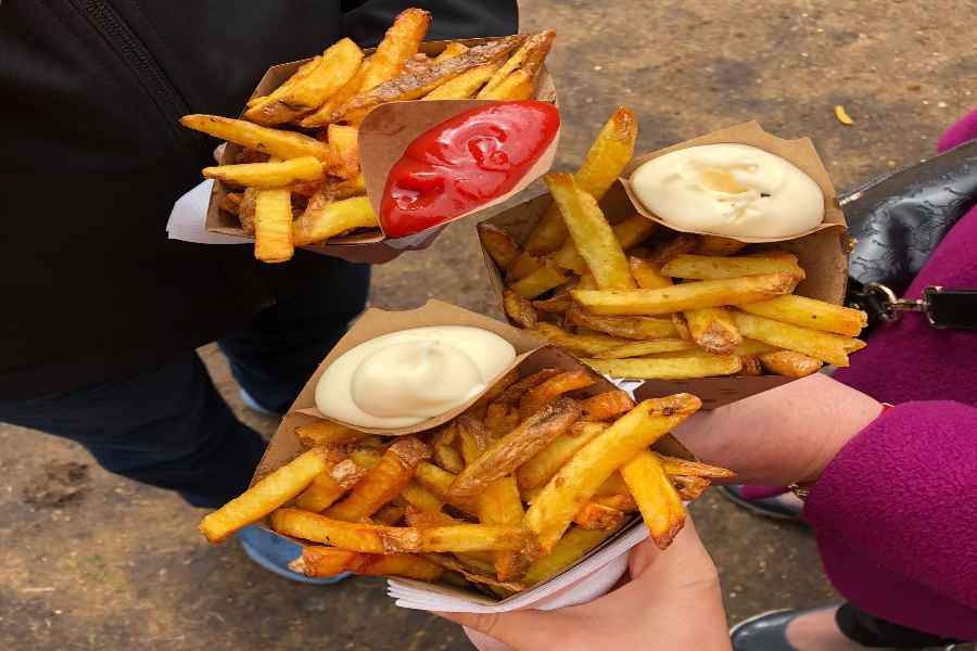 French Fries with ketchup. and mayonnaise in Keukenhof