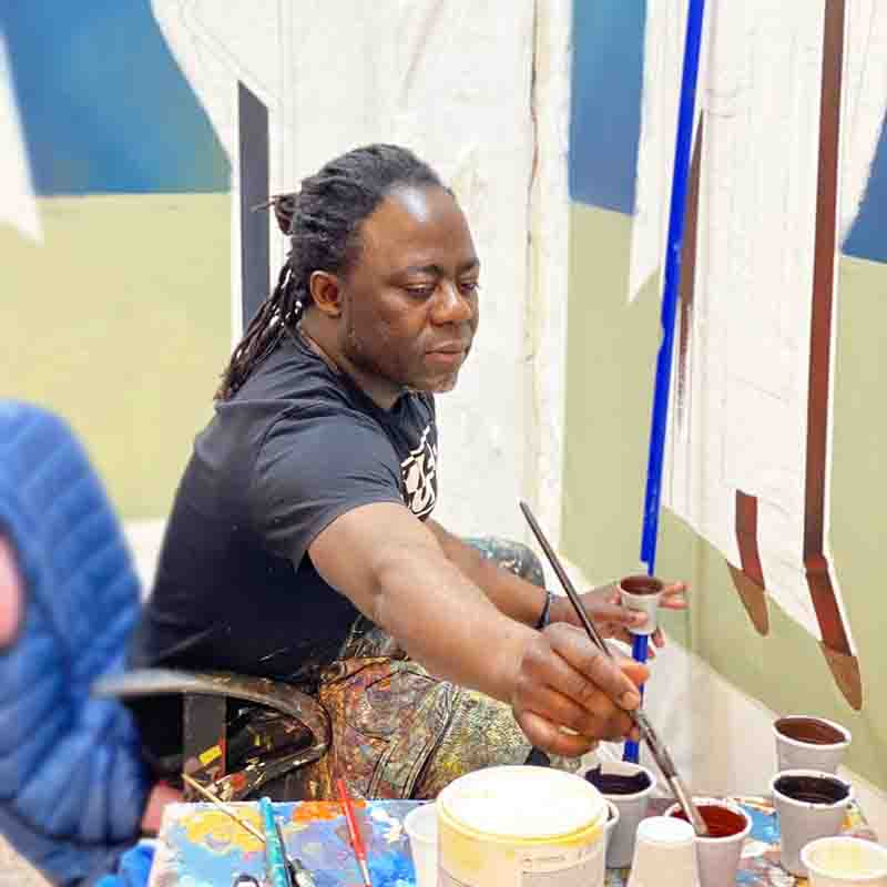 The iconographer Chrysostomos Mbenga in his atelier 