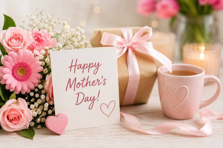 A card and flowers for Mother's Day 2026