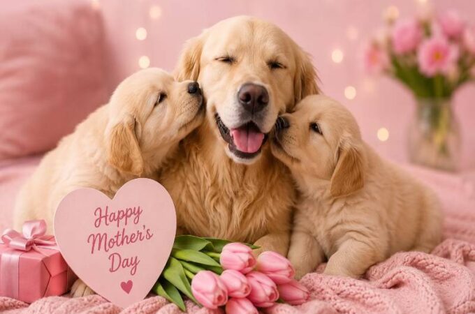 Mother's Day 2026 A dog mother with her two puppies